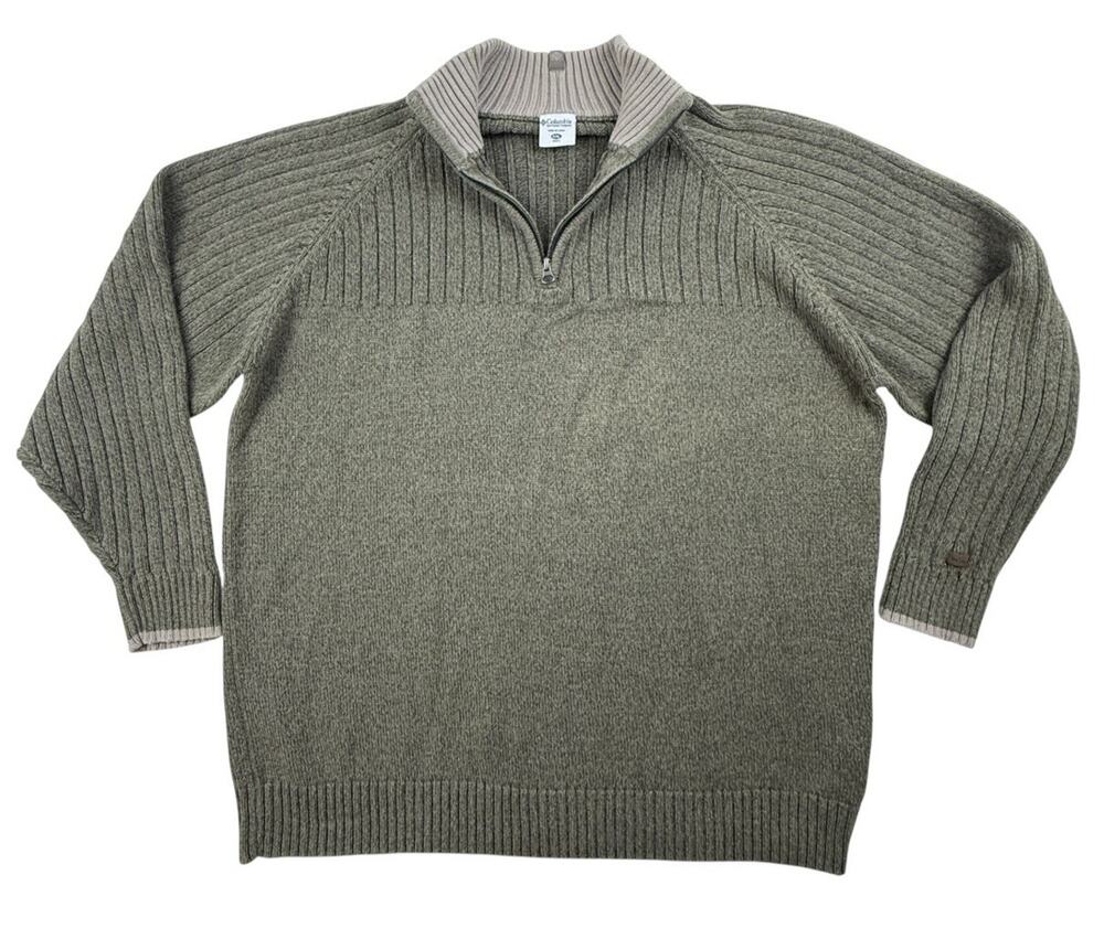 Columbia Sweater Men's XXL Sportswear Olive Green Rib 1/4 Zip Neck Pullover Knit